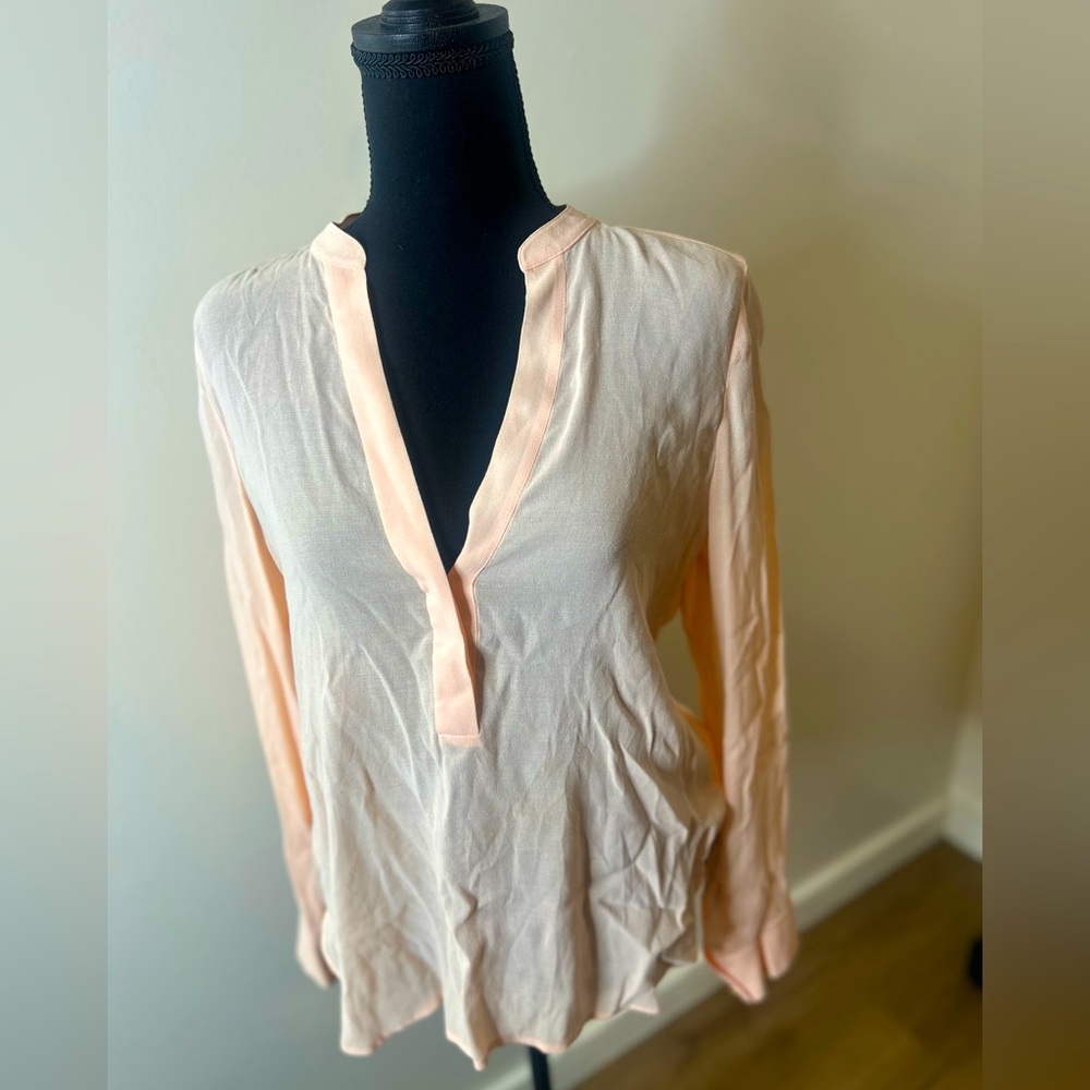 Vince V-Neck Peach Long Sleeve Button Up Blouse
